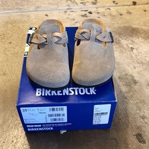 Birkenstock womens Taupe Suede Clogs with Braided Strap